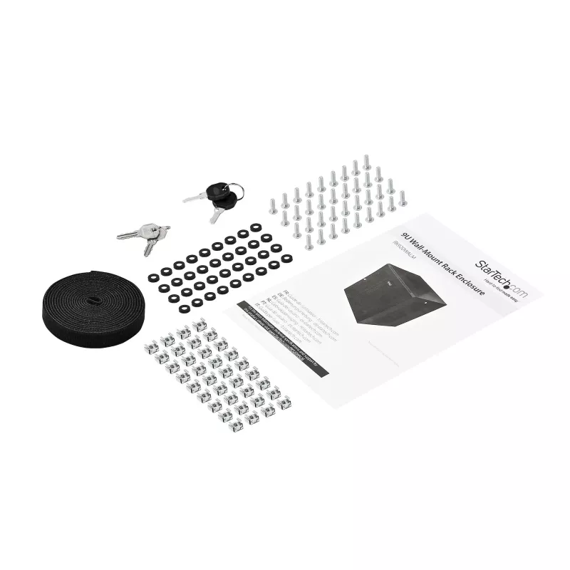 StarTech.com 4-stĺpikový 9U nástenný sieťový rozvádzač s 1U policou, 19 palcový nástenný serverový rack pre dátové/AV/elektronické/počítačové zariadenia, malá vetraná racková skriňa