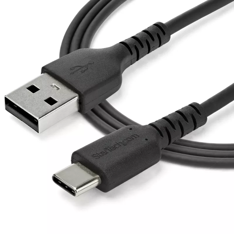 StarTech.com 1m USB-A na USB-C nabíjací kábel – odolný rýchlonabíjací a synchronizačný kábel USB 2.0 na USB Type-C – odolný TPE plášť aramidové vlákna M/M 3A čierna – Samsung S10, iPad Pro, Pixel