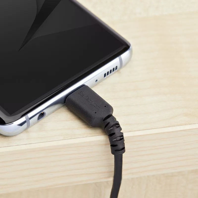 StarTech.com 1m USB-A na USB-C nabíjací kábel – odolný rýchlonabíjací a synchronizačný kábel USB 2.0 na USB Type-C – odolný TPE plášť aramidové vlákna M/M 3A čierna – Samsung S10, iPad Pro, Pixel