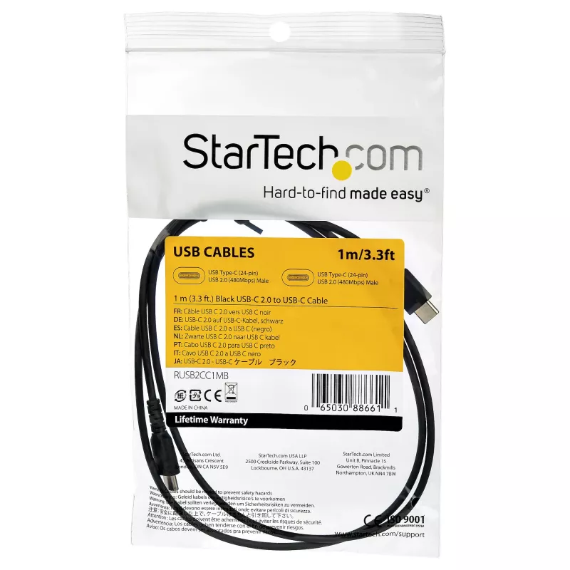 StarTech.com 1m USB-A na USB-C nabíjací kábel – odolný rýchlonabíjací a synchronizačný kábel USB 2.0 na USB Type-C – odolný TPE plášť aramidové vlákna M/M 3A čierna – Samsung S10, iPad Pro, Pixel