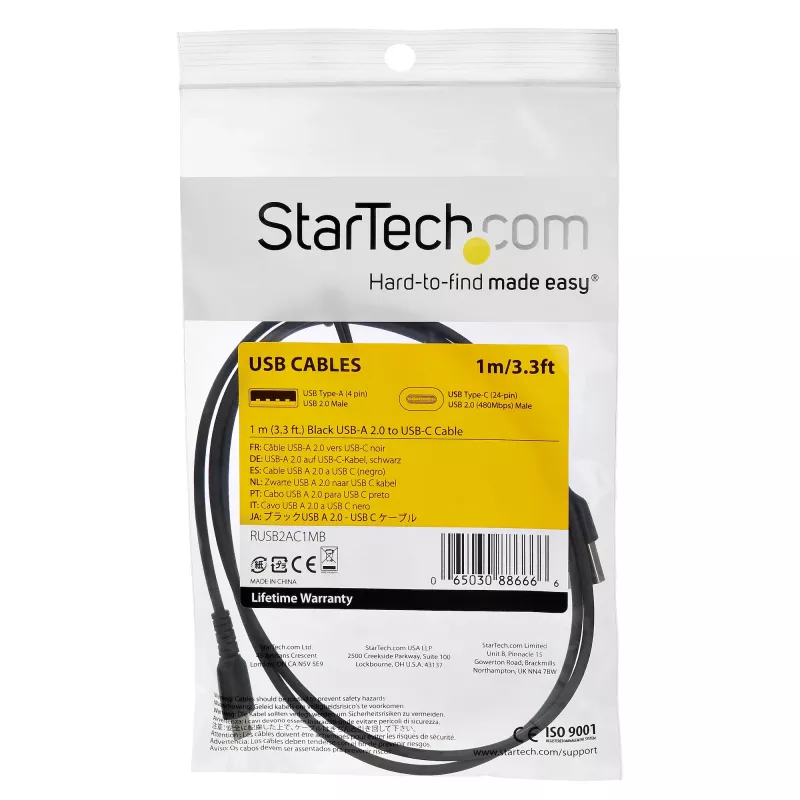 StarTech.com 1m USB-C nabíjací kábel – odolný rýchlonabíjací a synchronizačný USB 2.0 Type-C na USB-C kábel pre notebook – TPE plášť aramidové vlákna M/M 60 W čierny – Samsung S10 S20 iPad Pro MS Surface