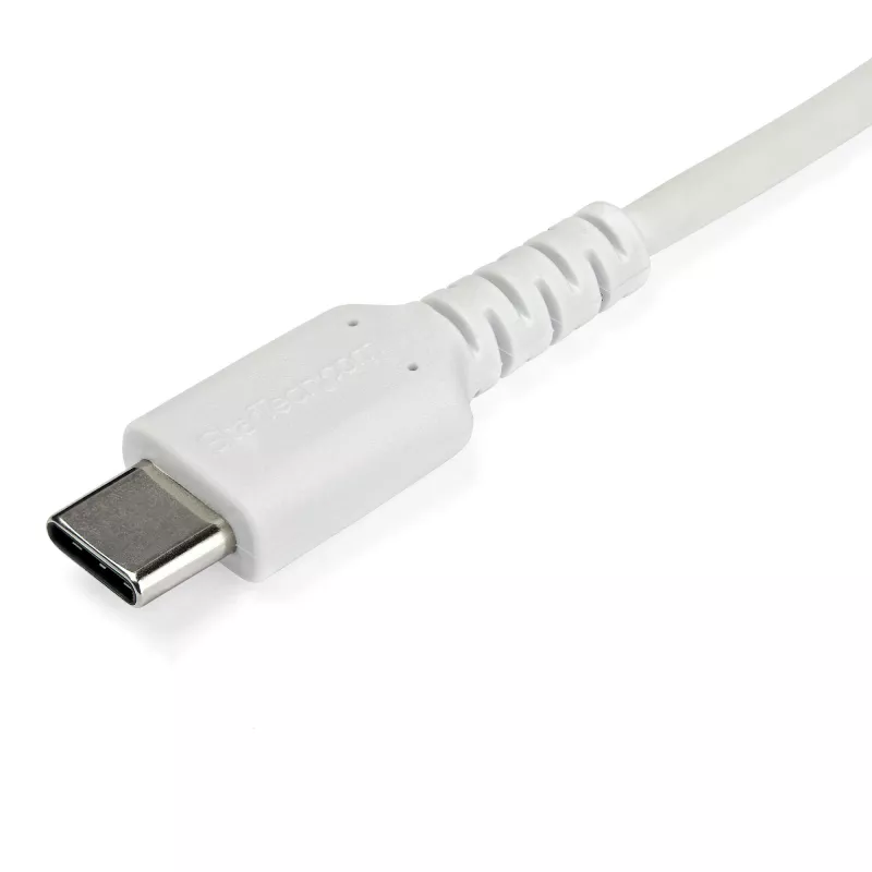 StarTech.com 1m USB-C nabíjací kábel – odolný rýchlonabíjací a synchronizačný kábel USB 2.0 Type-C na USB-C kábel pre notebook – TPE plášť aramidové vlákna M/M 60W biely – Samsung S10 S20 iPad Pro MS Surface