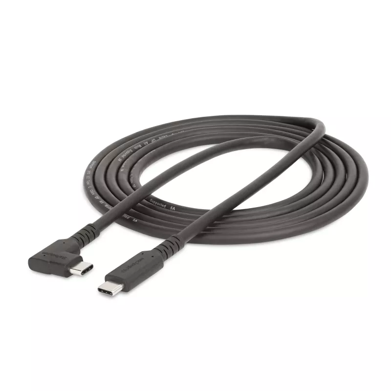 StarTech.com 2m USB-C kábel, zahnutý, USB 5Gbps, 100W (5A) Power Delivery, 4K 60Hz DP Alt Mode, odolný USB-C kábel – kompatibilný s Thunderbolt