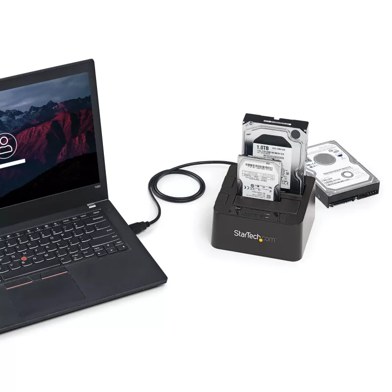 StarTech.com Dual-Bay USB 3.2 Gen 2 na SATA dokovacia stanica pre pevné disky, USB 10Gbps dok pre pevné disky, externá 2,5/3,5 palcová SATA I/II/III SSD/HDD dokovacia stanica, hot-swap vkladanie pevných diskov, vrchné vkladanie