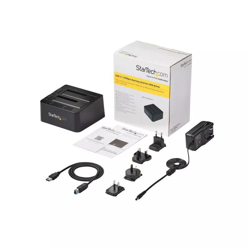 StarTech.com Dual-Bay USB 3.2 Gen 2 na SATA dokovacia stanica pre pevné disky, USB 10Gbps dok pre pevné disky, externá 2,5/3,5 palcová SATA I/II/III SSD/HDD dokovacia stanica, hot-swap vkladanie pevných diskov, vrchné vkladanie