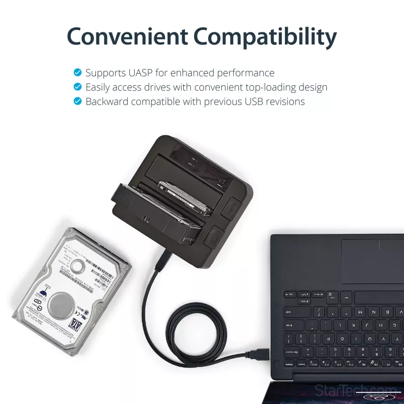 StarTech.com Dual-Bay USB 3.2 Gen 2 na SATA dokovacia stanica pre pevné disky, USB 10Gbps dok pre pevné disky, externá 2,5/3,5 palcová SATA I/II/III SSD/HDD dokovacia stanica, hot-swap vkladanie pevných diskov, vrchné vkladanie