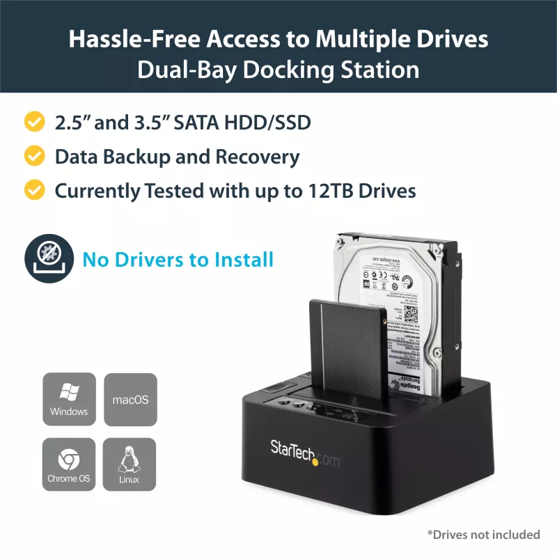 StarTech.com samostatný duplikátor pevných diskov, Dual-Bay HDD/SSD kloner/kopírovač, USB 3.1 (10 Gbit/s) na SATA III HDD/SSD dokovacia stanica, dok duplikátora pevných diskov, kloner pevných diskov