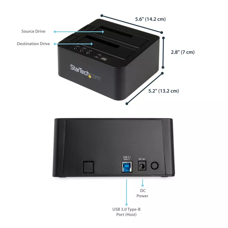 StarTech.com samostatný duplikátor pevných diskov, Dual-Bay HDD/SSD kloner/kopírovač, USB 3.1 (10 Gbit/s) na SATA III HDD/SSD dokovacia stanica, dok duplikátora pevných diskov, kloner pevných diskov