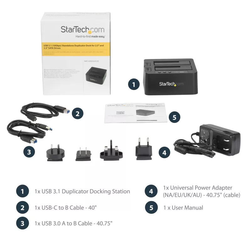 StarTech.com samostatný duplikátor pevných diskov, Dual-Bay HDD/SSD kloner/kopírovač, USB 3.1 (10 Gbit/s) na SATA III HDD/SSD dokovacia stanica, dok duplikátora pevných diskov, kloner pevných diskov