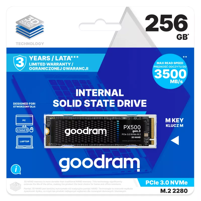 Goodram PX500 GEN.3 SSDPR-PX500-256-80-G3 interný SSD disk 256 GB M.2 PCI Express 3.0 NVMe 3D NAND