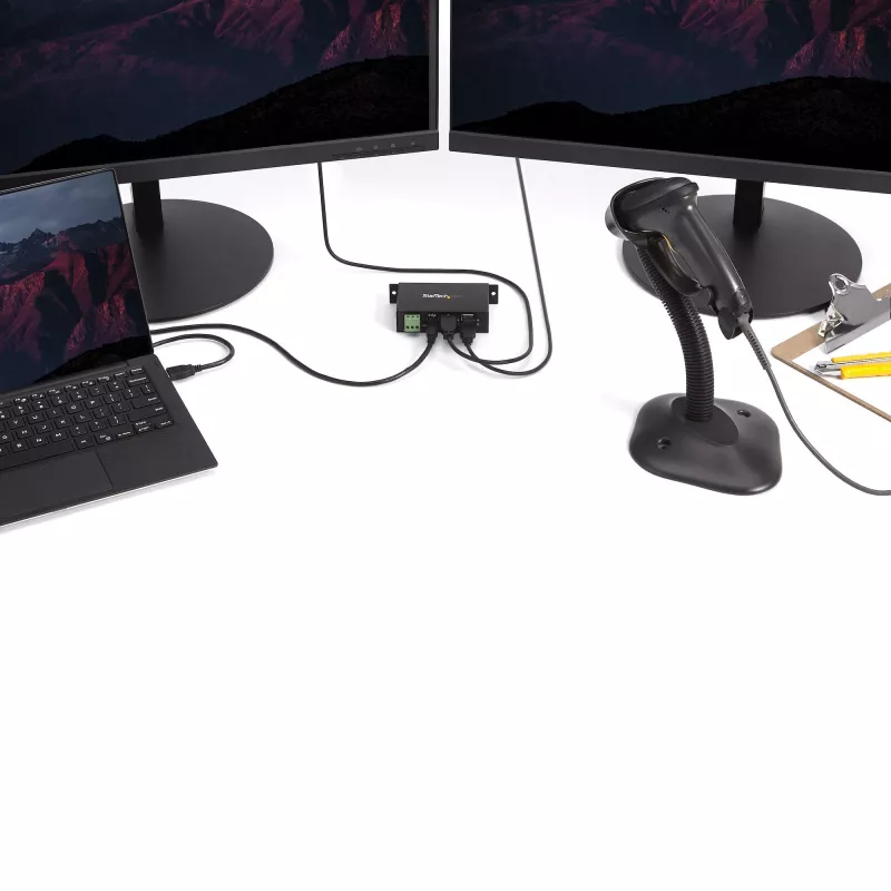 StarTech.com 4-portový USB 2.0 hub - kovový priemyselný USB-A hub - montáž na DIN lištu, stenu alebo stôl USB dátový hub - TAA-kompatibilný USB rozširujúci hub
