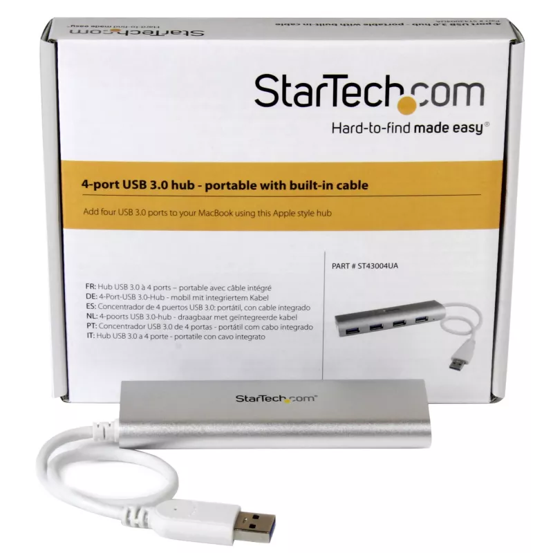 StarTech.com 4-portový USB hub, USB A na 4x USB-A konektory, USB 5Gbps, robustný dizajn, napájaný zbernice, prenosný laptop USB 3.0 hub