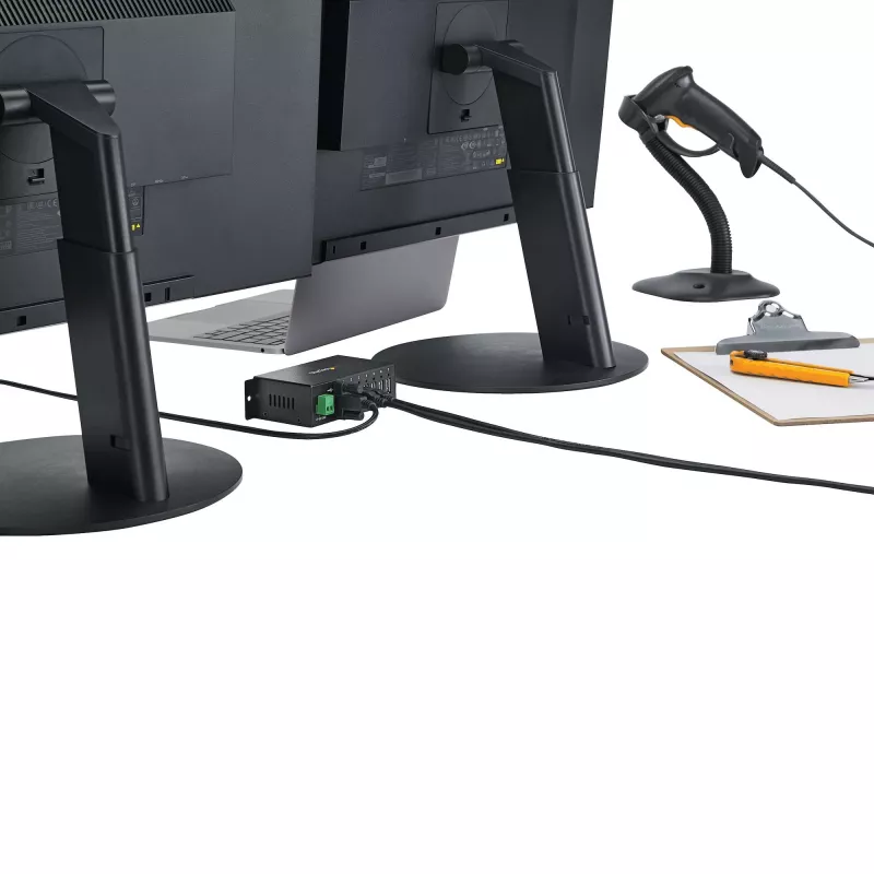 StarTech.com ST7200USBM priemyselný 7-portový USB 2.0 hub, kovové puzdro, ochrana ESD a proti prepätiu, montáž na DIN lištu/stenu/stôl, 7–24 V DC, v súlade s TAA, čierny