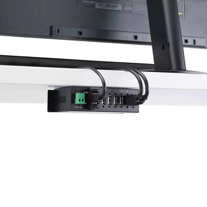 StarTech.com ST7200USBM priemyselný 7-portový USB 2.0 hub, kovové puzdro, ochrana ESD a proti prepätiu, montáž na DIN lištu/stenu/stôl, 7–24 V DC, v súlade s TAA, čierny