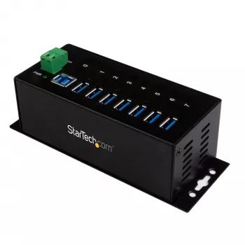 StarTech.com 7-portový priemyselný USB 3.0 hub s ESD ochranou~7-portový USB 3.0 hub (5Gbps) - priemyselný kovový USB-A hub s ESD ochranou a 350W prepäťovou ochranou - montáž na DIN lištu, stenu alebo stôl - TAA-kompatibilný USB rozširujúci hub