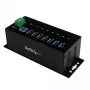 StarTech.com 7-portový priemyselný USB 3.0 hub s ESD ochranou~7-portový USB 3.0 hub (5Gbps) - priemyselný kovový USB-A hub s ESD ochranou a 350W prepäťovou ochranou - montáž na DIN lištu, stenu alebo stôl - TAA-kompatibilný USB rozširujúci hub