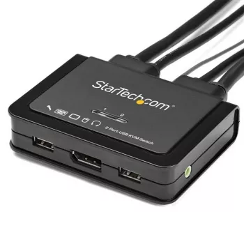 StarTech.com 2-portový DisplayPort KVM prepínač – 4K 60Hz – kompaktný dvojportový UHD DP 1.2 USB desktop KVM prepínač s 1,2 m káblami a zvukom – napájaný zbernicou a diaľkové prepínanie – MacBook ThinkPad