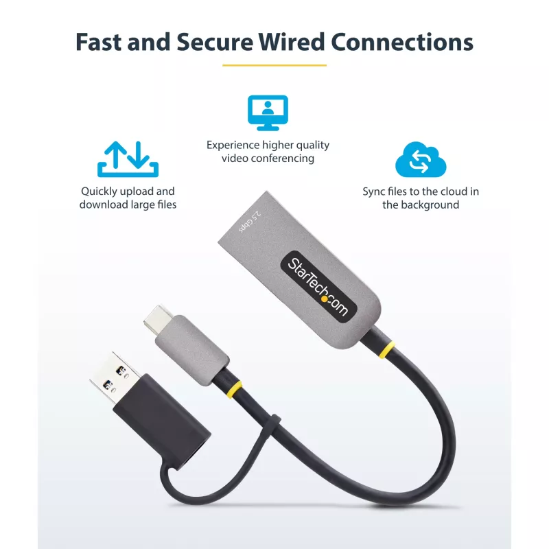 StarTech.com 2.5GbE USB-C na Ethernet adaptér s USB-A konvertorom, NBASE-T NIC, USB 3.0 Type-C 2.5/1G Multi Speed sieť, kompatibilný s Thunderbolt, Windows & Mac