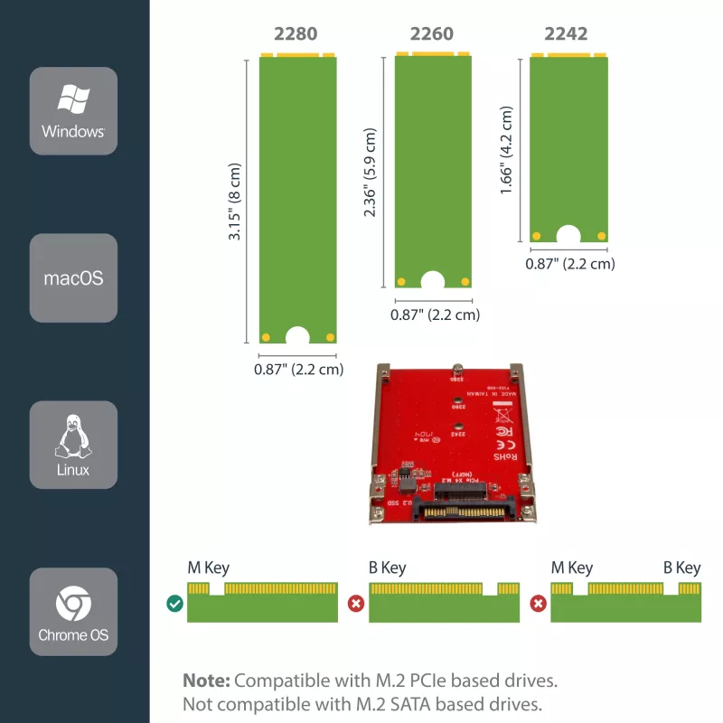 StarTech.com Hostiteľský adaptér jednotky M.2 na U.2 (SFF-8639) pre SSD M.2 PCIe NVMe
