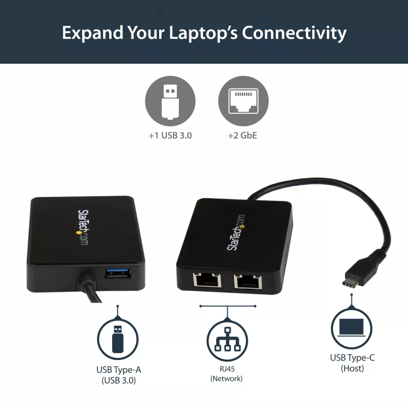 StarTech.com USB-C na Dual Gigabit Ethernet adaptér s USB (Type-A) portom