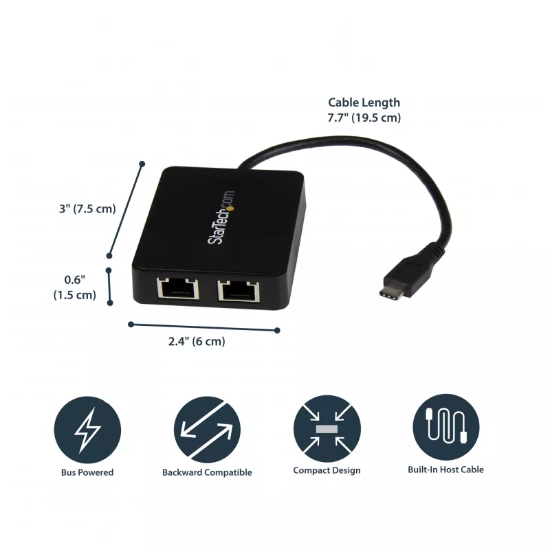 StarTech.com USB-C na Dual Gigabit Ethernet adaptér s USB (Type-A) portom