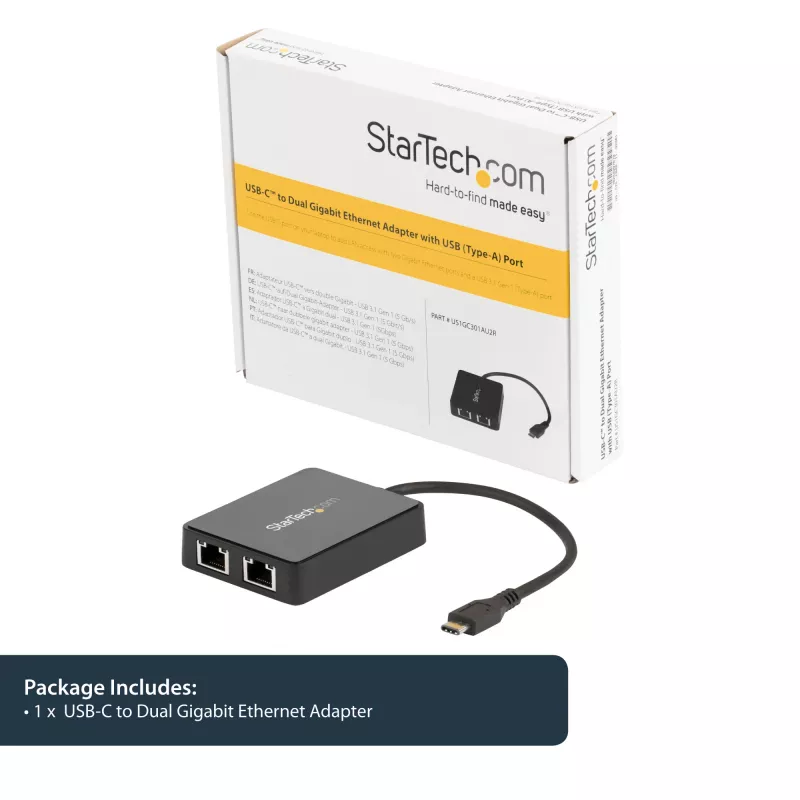 StarTech.com USB-C na Dual Gigabit Ethernet adaptér s USB (Type-A) portom