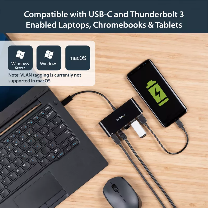 StarTech.com USB-C na Ethernet adaptér s 3-port USB 3.0 hubom a Power Delivery