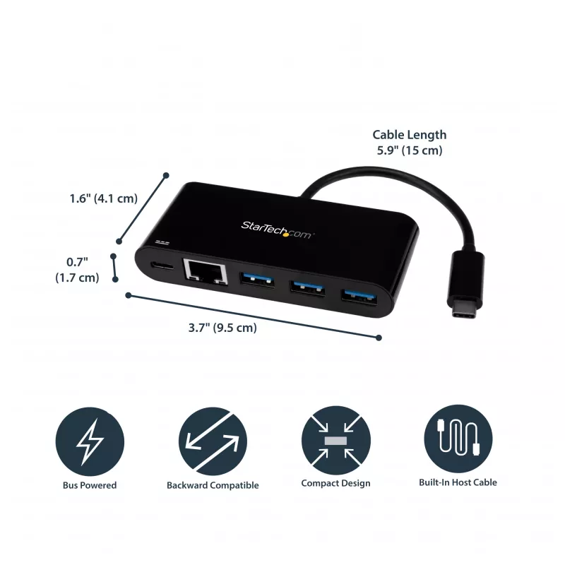 StarTech.com USB-C na Ethernet adaptér s 3-port USB 3.0 hubom a Power Delivery