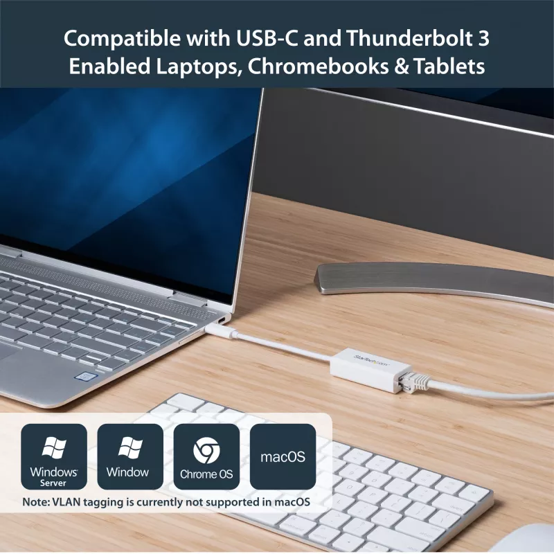 StarTech.com USB-C na Gigabit sieťový adaptér – biely, káblová, USB Type-C, Ethernet, 5000 Mbit/s, biely