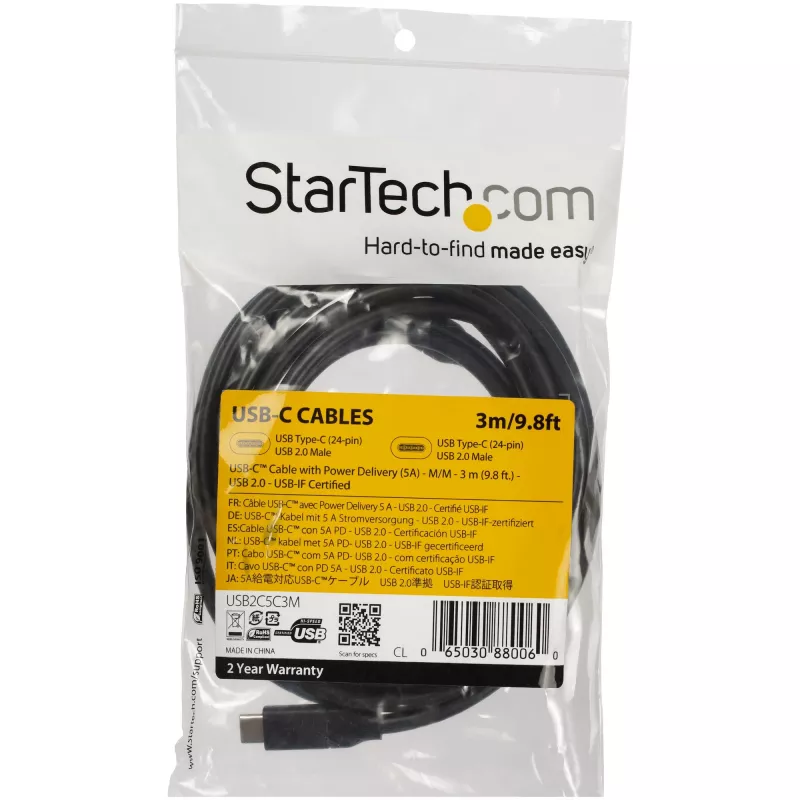 StarTech.com USB-C na USB-C kábel s 5 A PD – M/M – 3 m (10 ft.) – USB 2.0 – USB-IF certifikovaný
