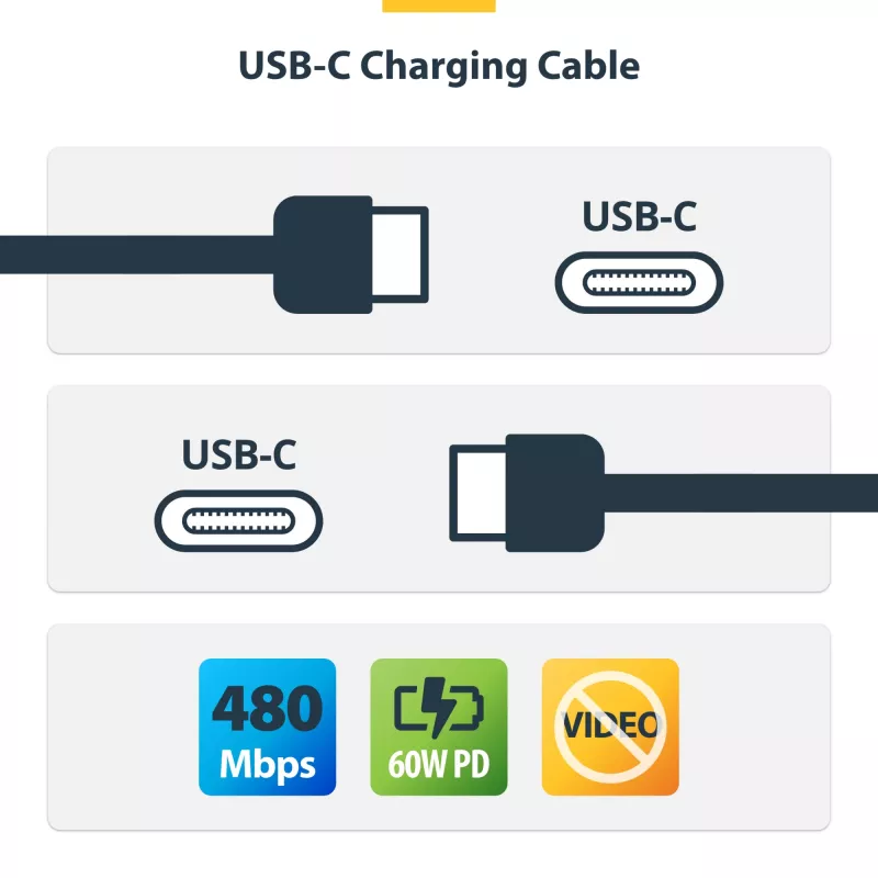 StarTech.com 3m (9.8ft) USB-C nabíjací kábel, USB-C kábel, USB 2.0 Type-C nabíjací kábel pre notebook, 60W 3A Power Delivery, TPE plášť, USB-C dátový kábel, M/M