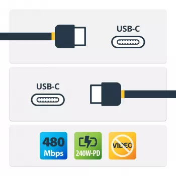 StarTech.com 1m biely USB-C nabíjací kábel, USB-IF certifikovaný USB-C kábel, 240W PD EPR, USB 2.0 Type-C nabíjací kábel pre notebook, USB-C dátový kábel, TPE plášť