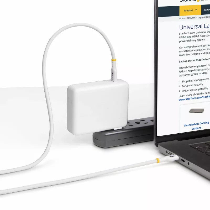 StarTech.com 1m biely USB-C nabíjací kábel, USB-IF certifikovaný USB-C kábel, 240W PD EPR, USB 2.0 Type-C nabíjací kábel pre notebook, USB-C dátový kábel, TPE plášť