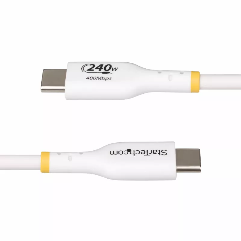 StarTech.com 2m biely USB-C nabíjací kábel, USB-IF certifikovaný USB-C kábel, 240W PD EPR, USB 2.0 Type-C nabíjací kábel pre notebook, USB-C dátový kábel, TPE plášť