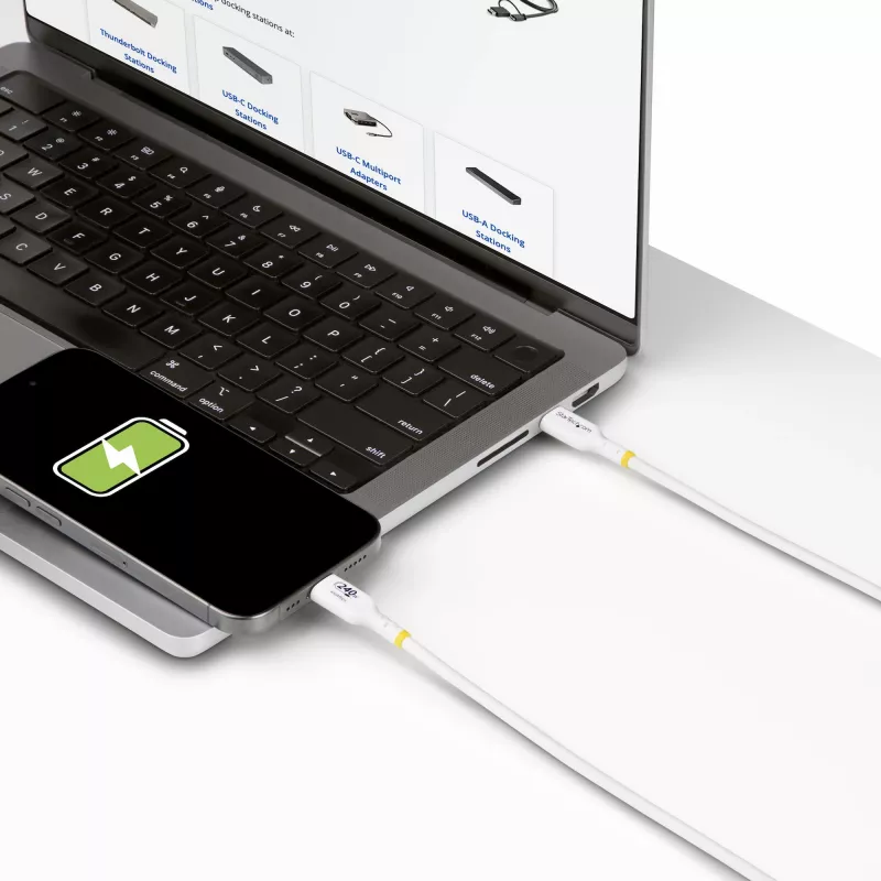 StarTech.com 2m biely USB-C nabíjací kábel, USB-IF certifikovaný USB-C kábel, 240W PD EPR, USB 2.0 Type-C nabíjací kábel pre notebook, USB-C dátový kábel, TPE plášť