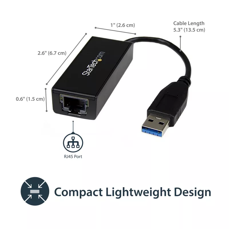 StarTech.com USB 3.0 na Gigabit Ethernet sieťový adaptér, 10/100/1000 Mbit/s, USB na RJ45, USB 3.0 na LAN adaptér, USB 3.0 Ethernet adaptér (GbE), v súlade s TAA