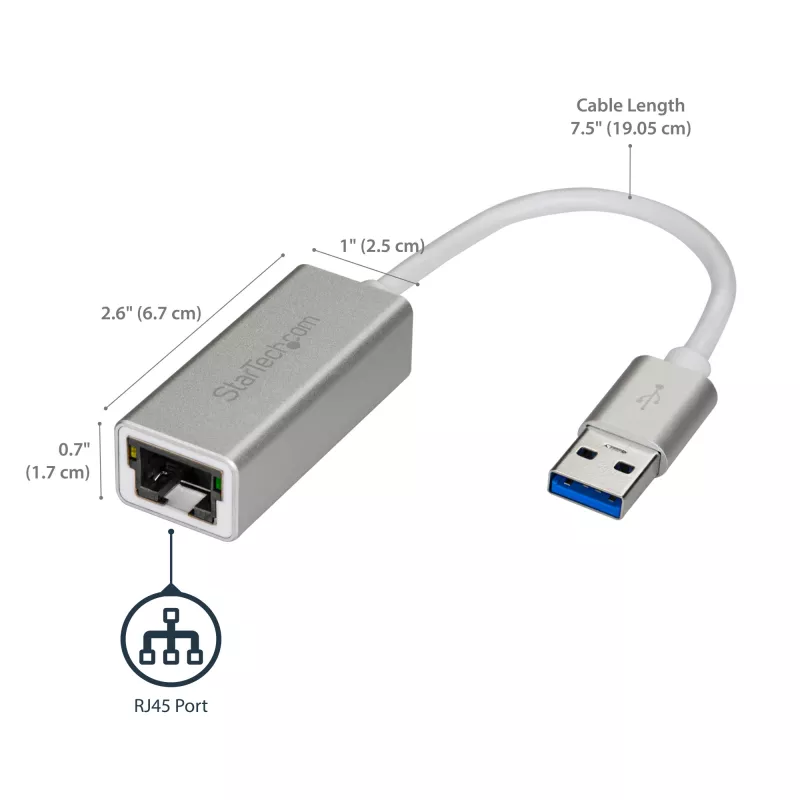StarTech.com USB 3.0 na Gigabit sieťový adaptér – strieborný, káblový, USB, Ethernet, 2000 Mbit/s, strieborná