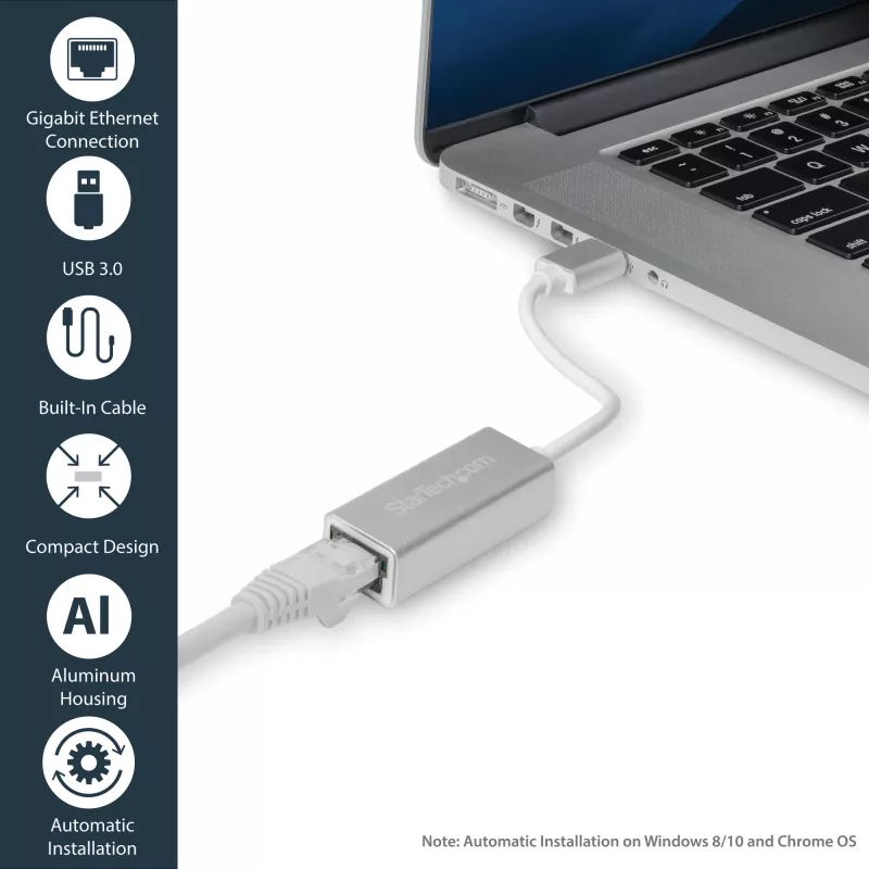 StarTech.com USB 3.0 na Gigabit sieťový adaptér – strieborný, káblový, USB, Ethernet, 2000 Mbit/s, strieborná