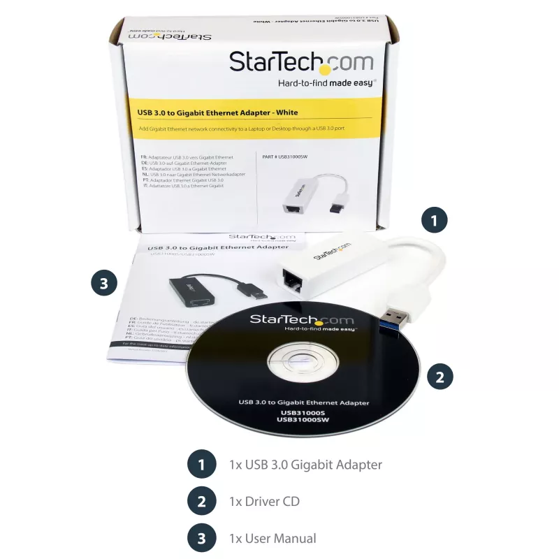 StarTech.com USB 3.0 na Gigabit Ethernet sieťový adaptér, 10/100/1000 Mbit/s, USB na RJ45, USB 3.0 na LAN adaptér, USB 3.0 Ethernet adaptér (GbE), v súlade s TAA