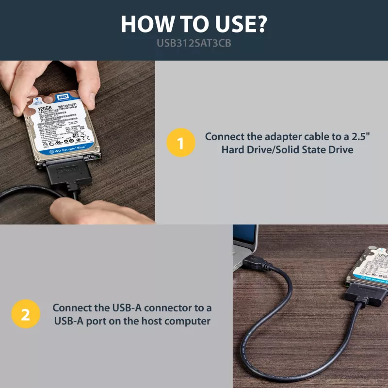 StarTech.com USB 3.1 na 2,5 palcový SATA adaptér pre pevný disk – USB 3.1 Gen 2 10 Gbit/s s UASP externý konvertor úložiska HDD/SSD
