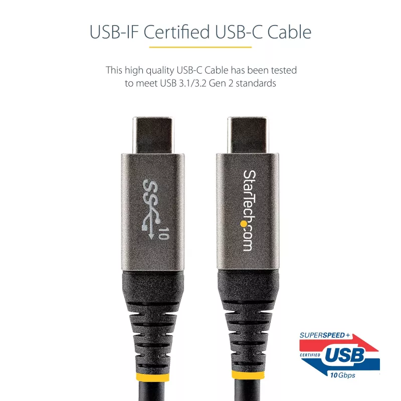 StarTech.com 3ft (1m) USB-C kábel 10 Gbit/s – USB-IF certifikovaný USB-C kábel – USB 3.1 Type-C kábel – 100W (5A) Power Delivery nabíjanie, DP Alt režim – USB-C na C kábel – nabíjanie a synchronizácia
