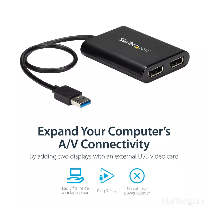 StarTech.com USB 3.0 na dvojitý DisplayPort adaptér – 4K 60 Hz, 3.2 Gen 1 (3.1 Gen 1), USB Type-A, DisplayPort výstup, 4096 x 2160 pixelov