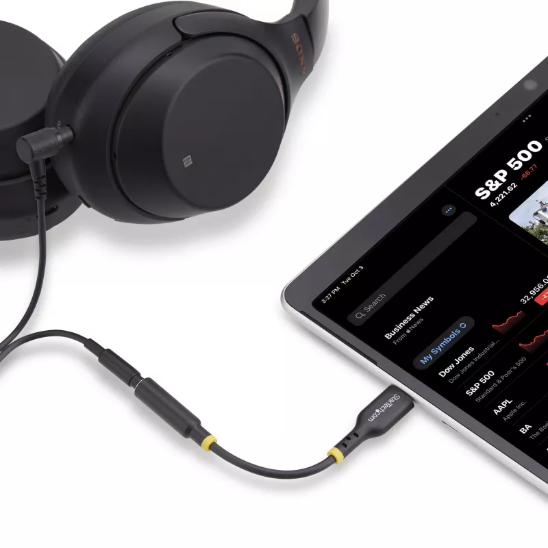 StarTech.com USBCAUDIO2 audio adaptér USB-C na 3,5 mm TRRS pre slúchadlá/náhlavná súprava, 32-bitový DAC, kompatibilný s Thunderbolt, 12,7 cm, čierny