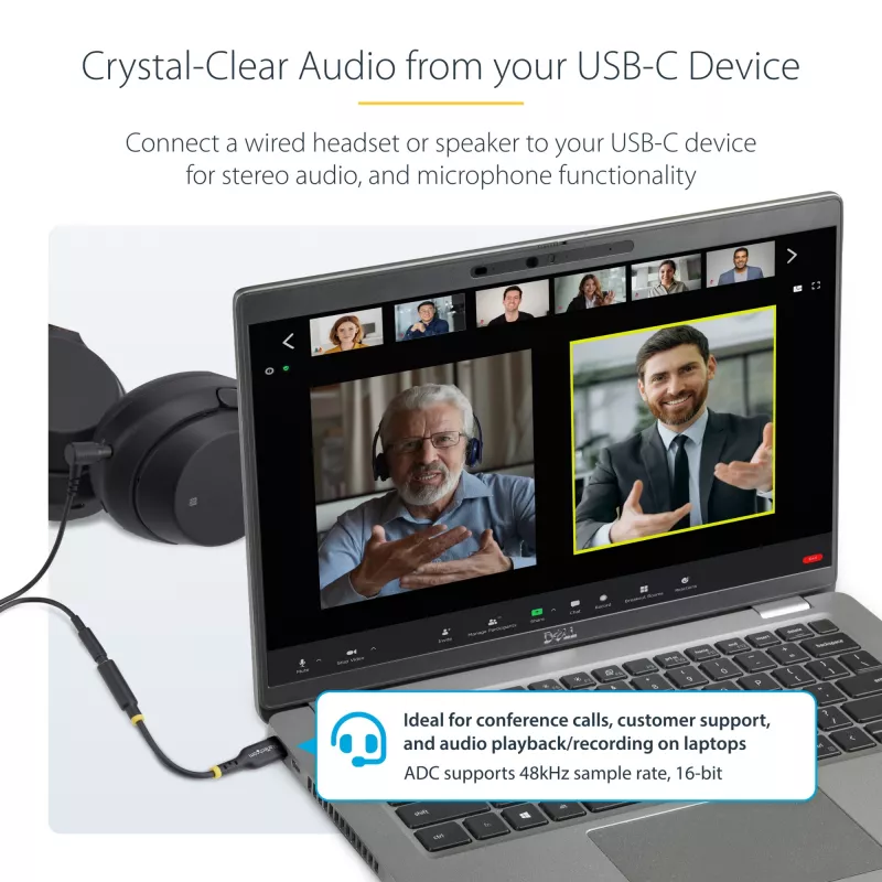 StarTech.com USBCAUDIO2 audio adaptér USB-C na 3,5 mm TRRS pre slúchadlá/náhlavná súprava, 32-bitový DAC, kompatibilný s Thunderbolt, 12,7 cm, čierny