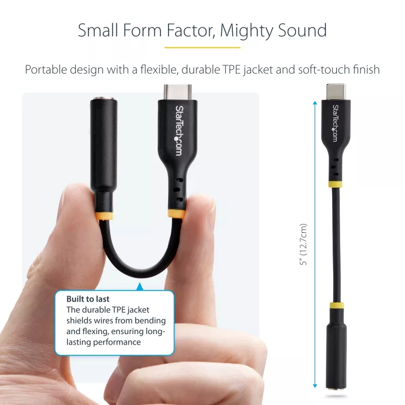 StarTech.com USBCAUDIO2 audio adaptér USB-C na 3,5 mm TRRS pre slúchadlá/náhlavná súprava, 32-bitový DAC, kompatibilný s Thunderbolt, 12,7 cm, čierny