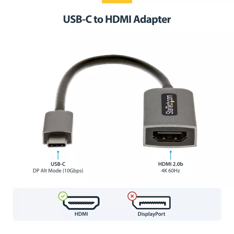 StarTech.com USB-C na HDMI adaptér, 4K 60 Hz video, HDR10, USB-C na HDMI monitor dongle, kompatibilný s USB4 / Thunderbolt