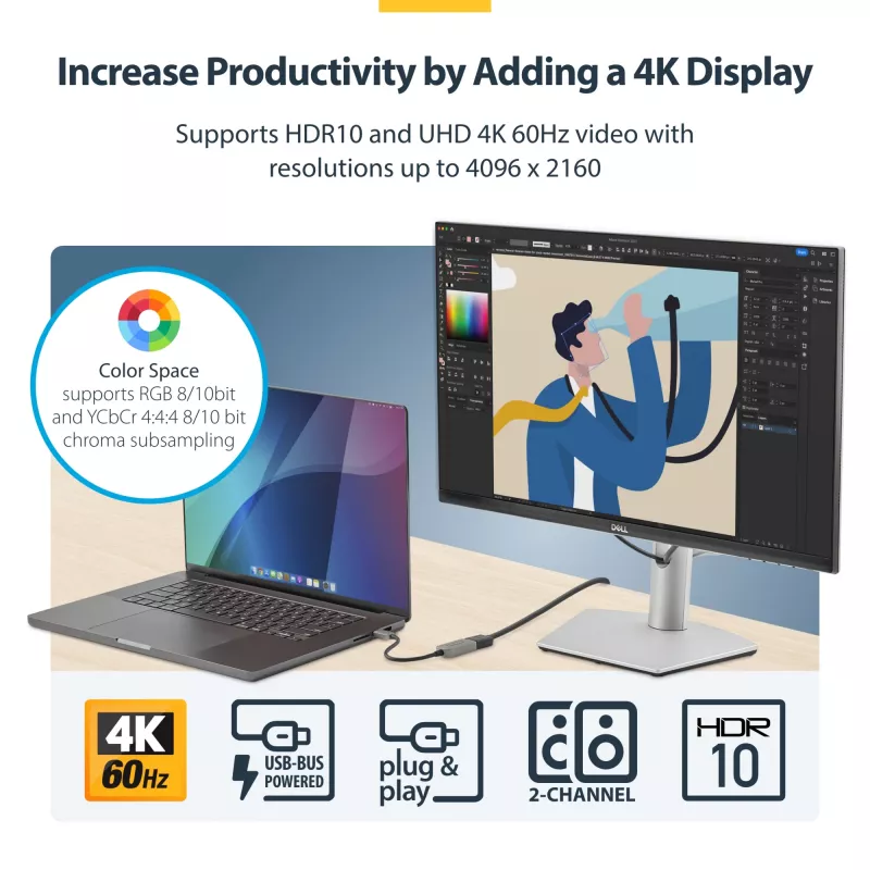 StarTech.com USB-C na HDMI adaptér, 4K 60 Hz video, HDR10, USB-C na HDMI monitor dongle, kompatibilný s USB4 / Thunderbolt