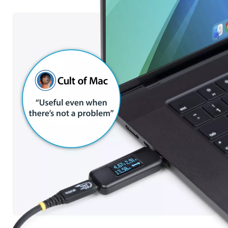 StarTech.com USB-C Power Tester, digitálny multimeter, obojsmerný voltmeter a ampérmeter, až do 240W PD EPR, prenosný tester výkonu USB-C káblov a portov