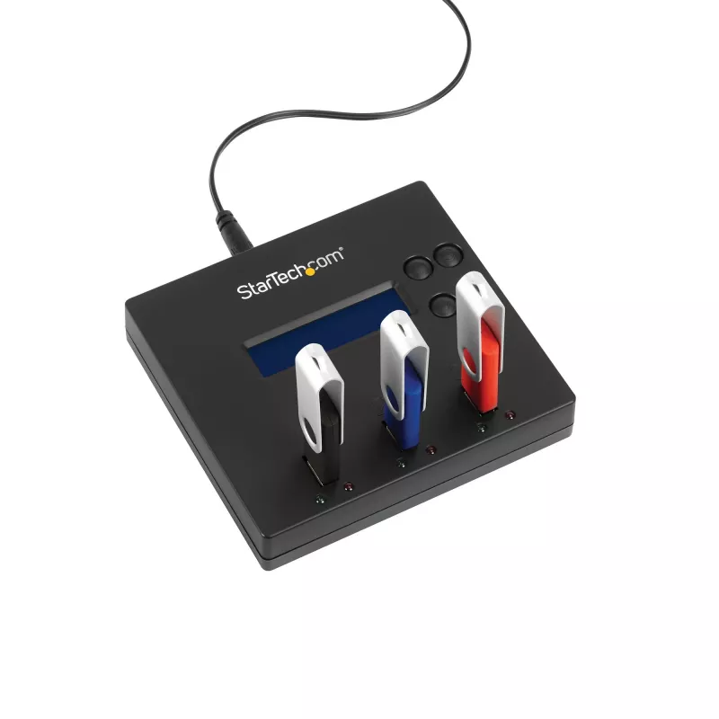 StarTech.com samostatný 1-na-2 duplikátor a vymazávač USB kľúčov, kopírovací stroj pre viacero USB flash diskov, systémová a súborová aj celodisková kópia s 1,5 GB/min, jednoduché a 3-pass vymazanie, LCD displej – TAA