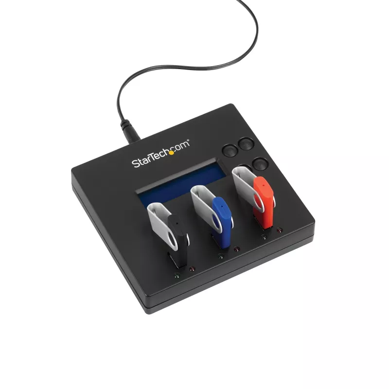 StarTech.com samostatný 1-na-2 duplikátor a vymazávač USB kľúčov, kopírovací stroj pre viacero USB flash diskov, systémová a súborová aj celodisková kópia s 1,5 GB/min, jednoduché a 3-pass vymazanie, LCD displej – TAA